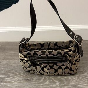 Coach Black and Tan Signature Shoulder Bag